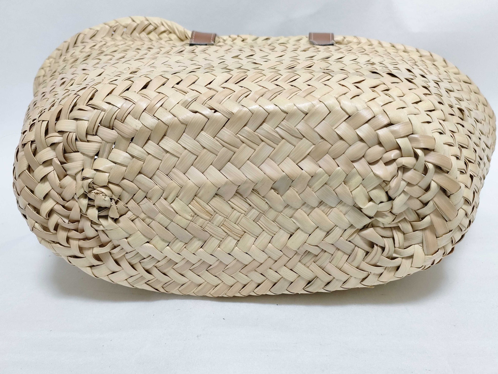 CELINE Triomphe Pannier Raffia and Leather Basket Bag Beige and Brown Handbag