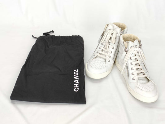 CHANEL Coco Mark CHANEL Women's Shoes Sneakers Size 37.5 Beige with Dust Bag