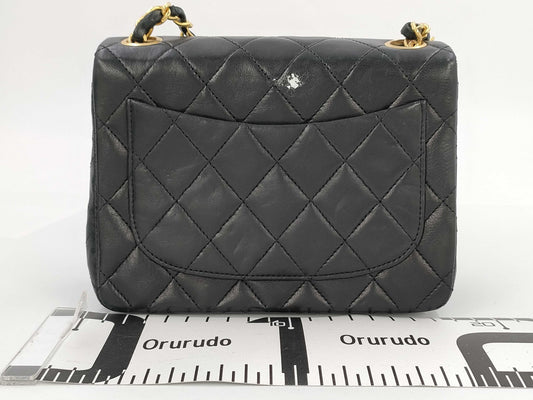 CHANEL CHANEL Lambskin Mini Matelasse 17 S Flap S Chain GD Hardware Black Shoulder Bag