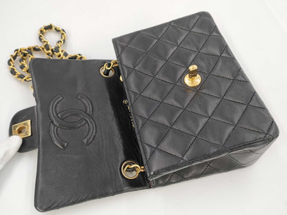 CHANEL CHANEL Lambskin Mini Matelasse 17 S Flap S Chain GD Hardware Black Shoulder Bag