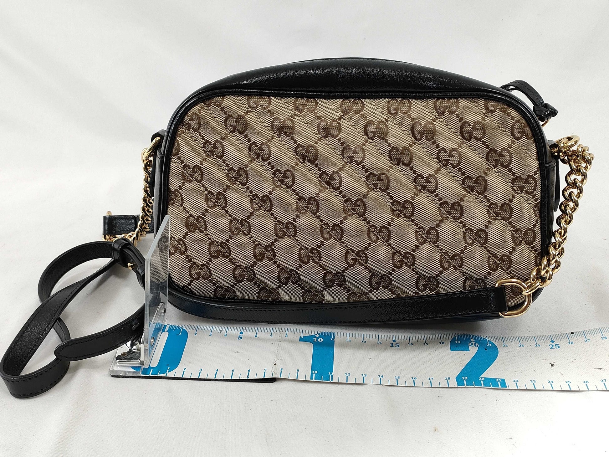 GUCCI GG Canvas GUCCI GG Canvas GG Marmont Canvas and Leather Chain Shoulder Bag with Initials Shoulder Bag