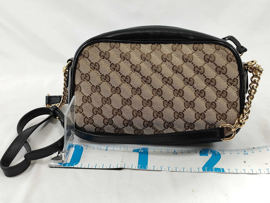 GUCCI GG Canvas GUCCI GG Canvas GG Marmont Canvas and Leather Chain Shoulder Bag with Initials Shoulder Bag