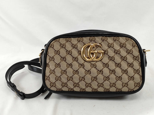 GUCCI GG Canvas GUCCI GG Canvas GG Marmont Canvas and Leather Chain Shoulder Bag with Initials Shoulder Bag