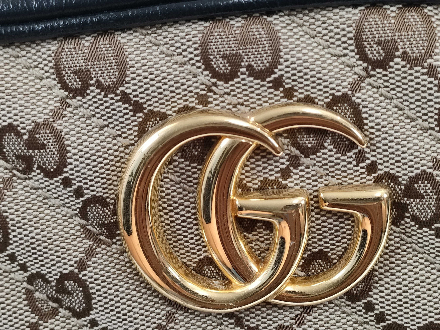 GUCCI GG Canvas GUCCI GG Canvas GG Marmont Canvas and Leather Chain Shoulder Bag with Initials Shoulder Bag