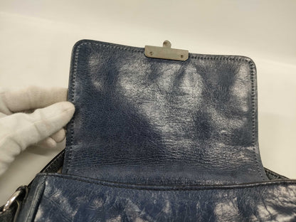 miu miu MIU MIU navy leather shoulder bag