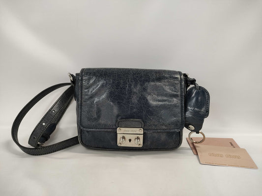 miu miu MIU MIU navy leather shoulder bag