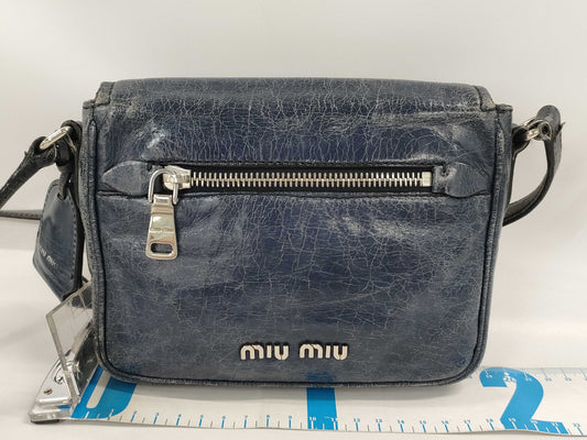miu miu MIU MIU navy leather shoulder bag