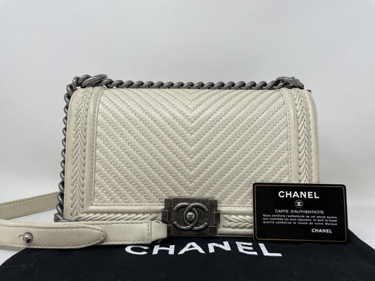 CHANEL Boy V Stitch Shoulder Bag with Seal Card