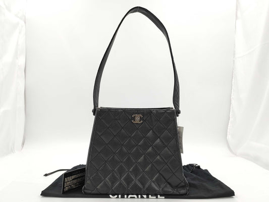 CHANEL Matelasse One-Shoulder Bag, Double-Face, Silver Hardware, Seal Included, Black Caviar Leather Shoulder Bag