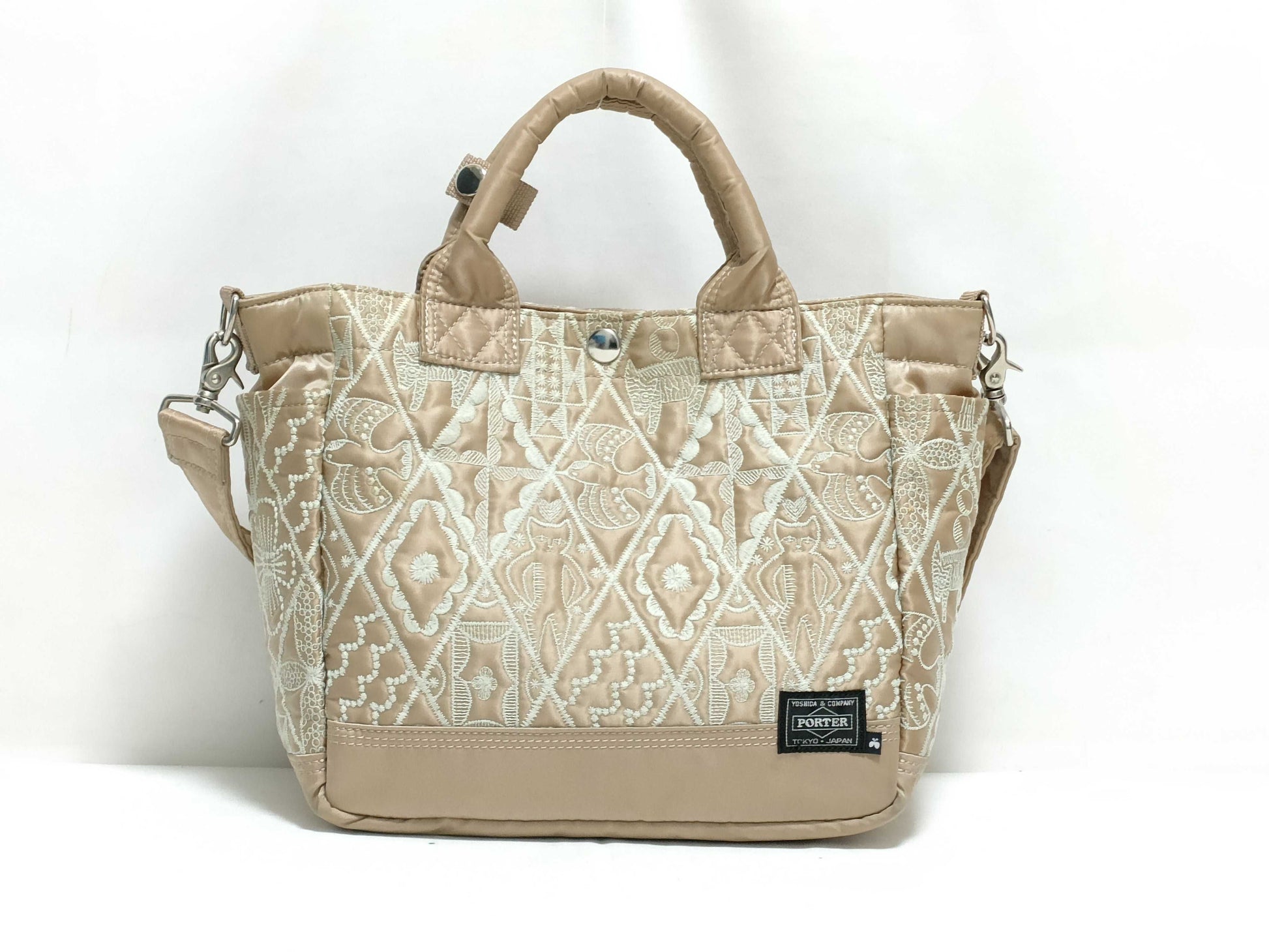 mina perhonen x PORTER Collaboration Symphony 2-Way Tote Bag, Embroidered, Nylon Bonded Fabric, Beige, Handbag