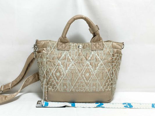 mina perhonen x PORTER Collaboration Symphony 2-Way Tote Bag, Embroidered, Nylon Bonded Fabric, Beige, Handbag