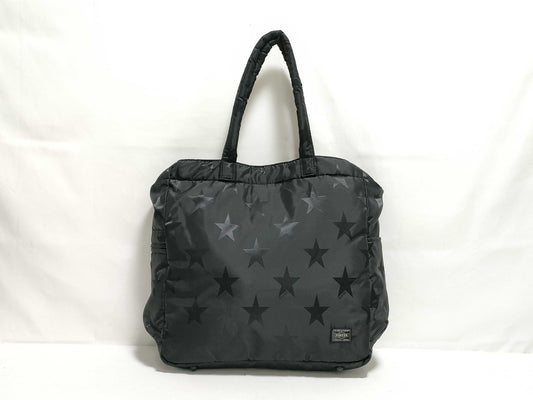 PORTER PORTER Flag 2-Way Tote Bag Star Pattern Nylon Jacquard Black Tote Bag