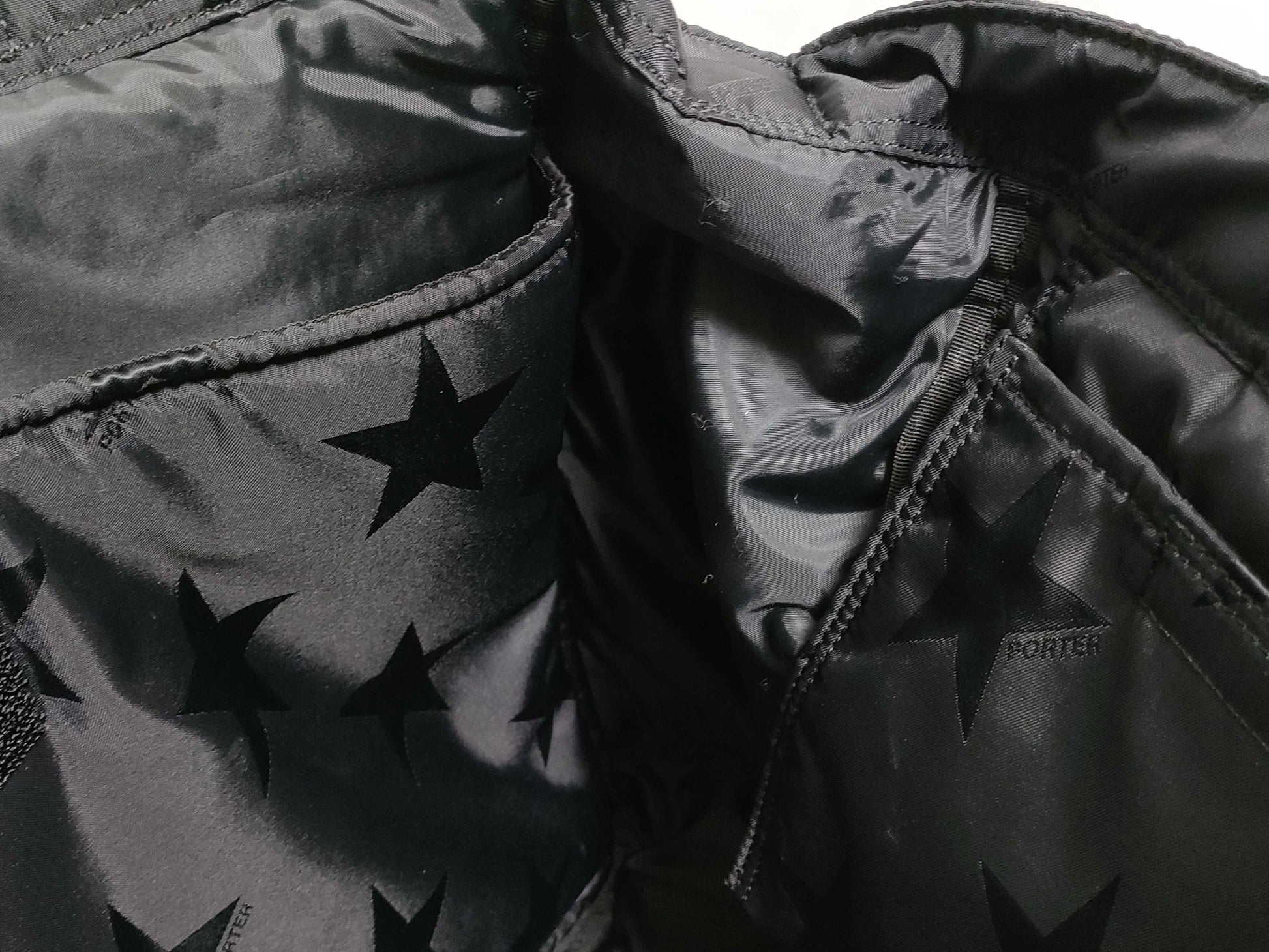PORTER PORTER Flag 2-Way Tote Bag Star Pattern Nylon Jacquard Black Tote Bag