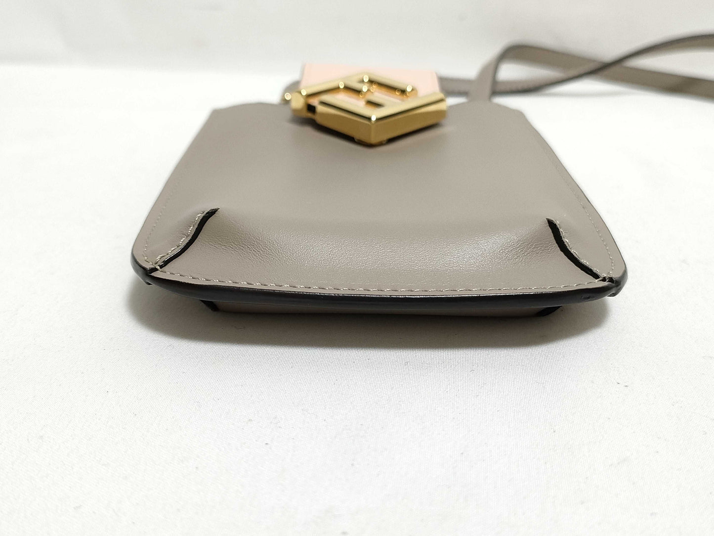 FENDI 7AS188 FF Diamond Phone Pouch Calfskin Leather Gray/Pink Shoulder Bag