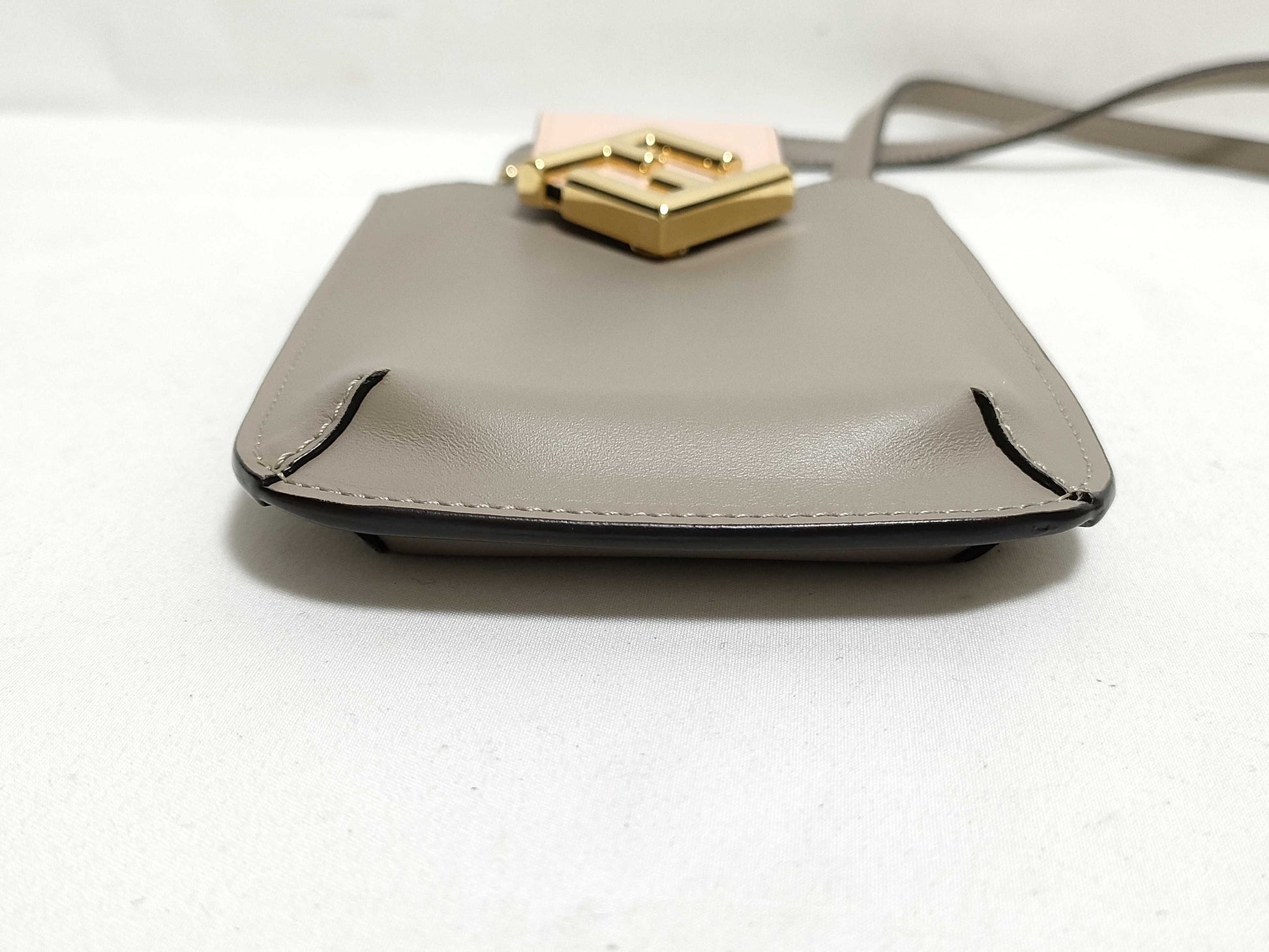 FENDI 7AS188 FF Diamond Phone Pouch Calfskin Leather Gray/Pink Shoulder Bag