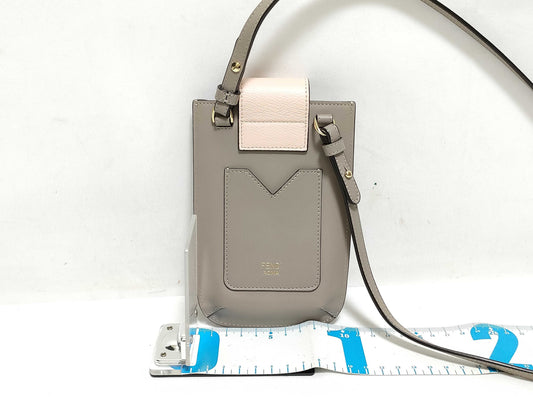 FENDI 7AS188 FF Diamond Phone Pouch Calfskin Leather Gray/Pink Shoulder Bag