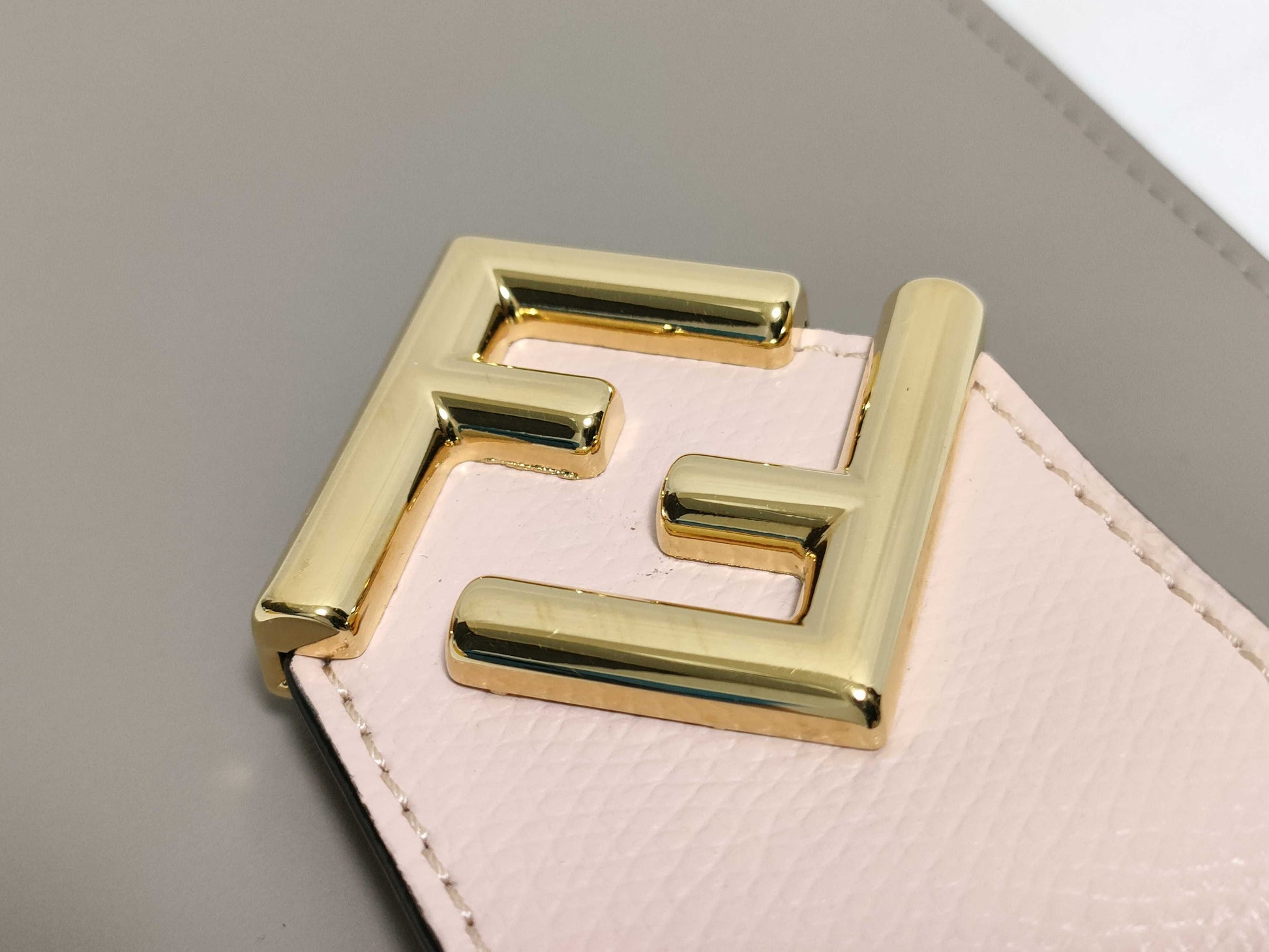 FENDI 7AS188 FF Diamond Phone Pouch Calfskin Leather Gray/Pink Shoulder Bag