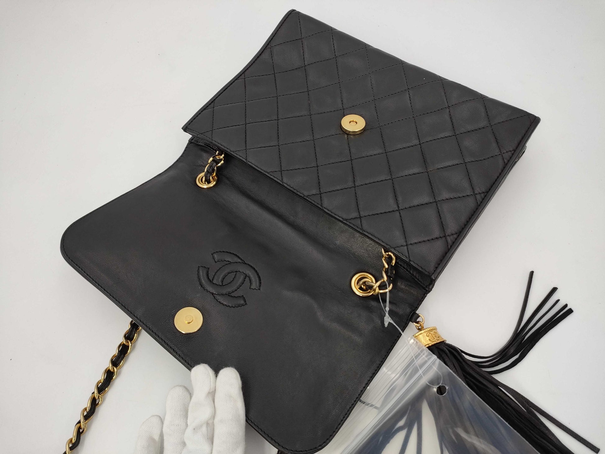 CHANEL Matelasse Fringe Chain Shoulder Bag in Black Lambskin, #1 Series
