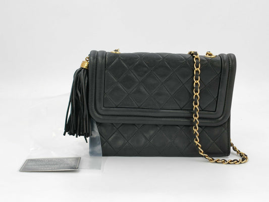 CHANEL Matelasse Fringe Chain Shoulder Bag in Black Lambskin, #1 Series