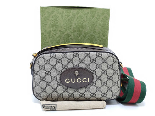 GUCCI GG Supreme Tiger Head PVC and Leather Shoulder Bag 476466