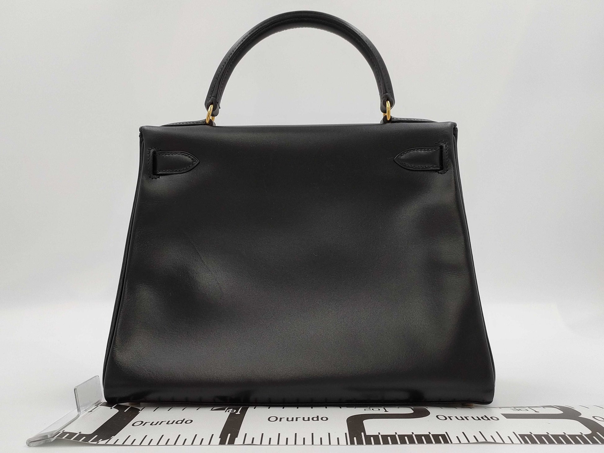 HERMES Kelly 28 Box Calf Black Handbag with A Stamp and Inner Stitching