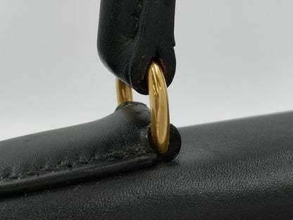 HERMES Kelly 28 Box Calf Black Handbag with A Stamp and Inner Stitching