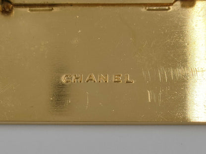 CHANEL logo plate gold brooch