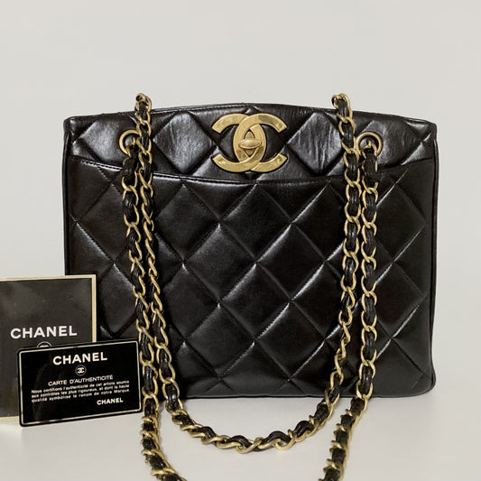 CHANEL Matelasse Chain Shoulder Bag, Lambskin, Deca Coco, with Seal