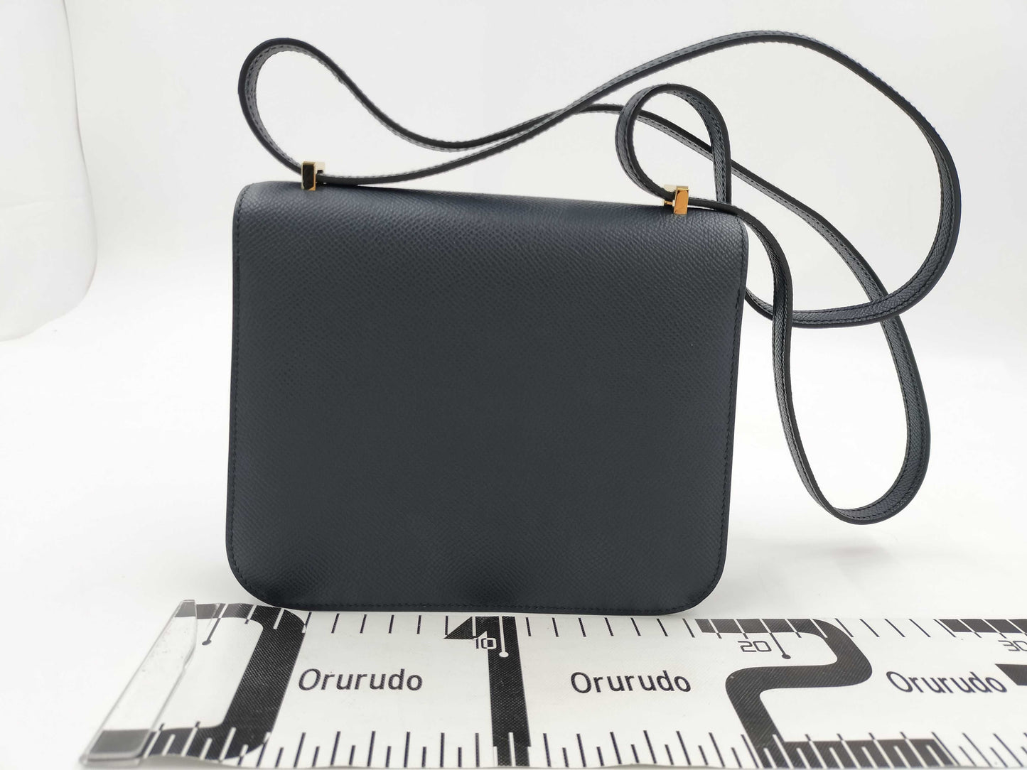 HERMES Constance Mini Epsom Leather Shoulder Bag, 2023, Navy Blue