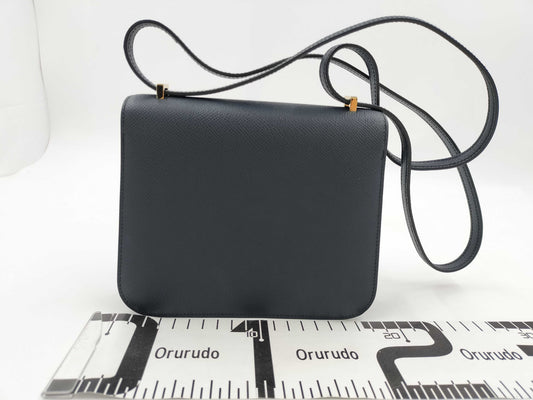 HERMES Constance Mini Epsom Leather Shoulder Bag, 2023, Navy Blue