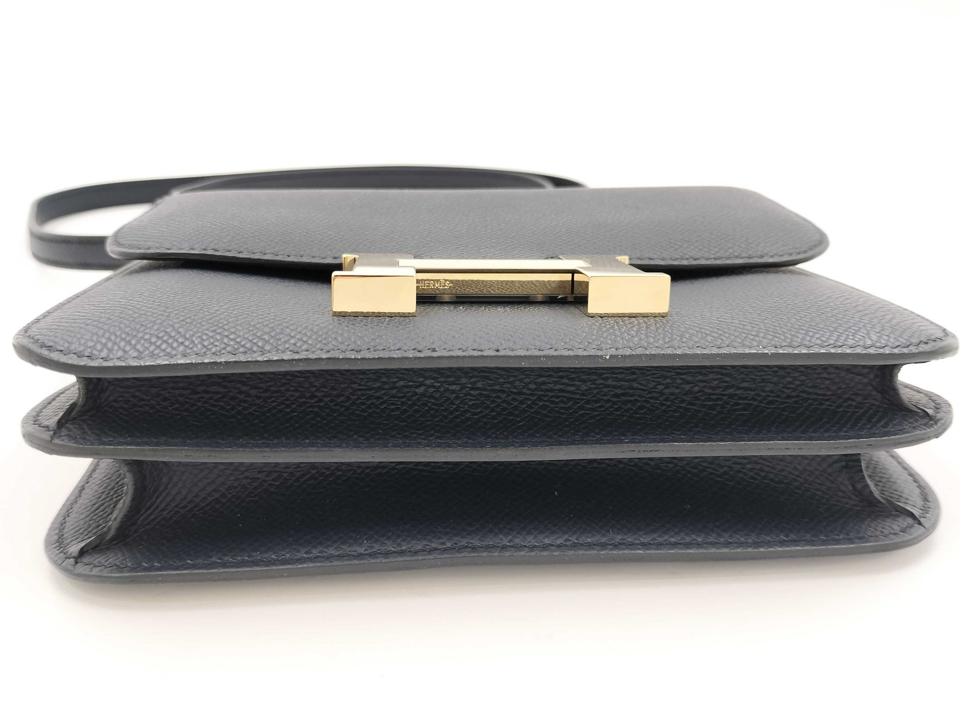 HERMES Constance Mini Epsom Leather Shoulder Bag, 2023, Navy Blue