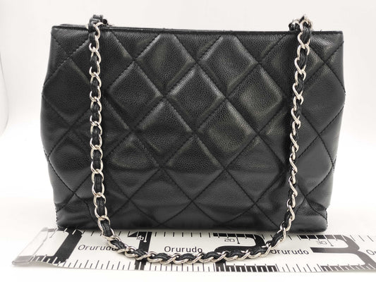 CHANEL Matelasse Chain Tote Bag in Caviar Leather, Black, 6159214