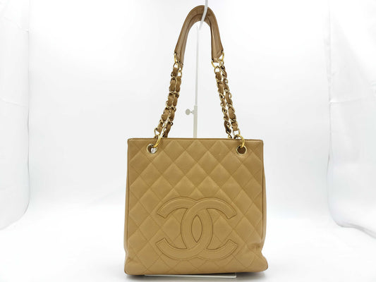 CHANEL PST Tote Bag, Caviar Skin, Beige, 8941696