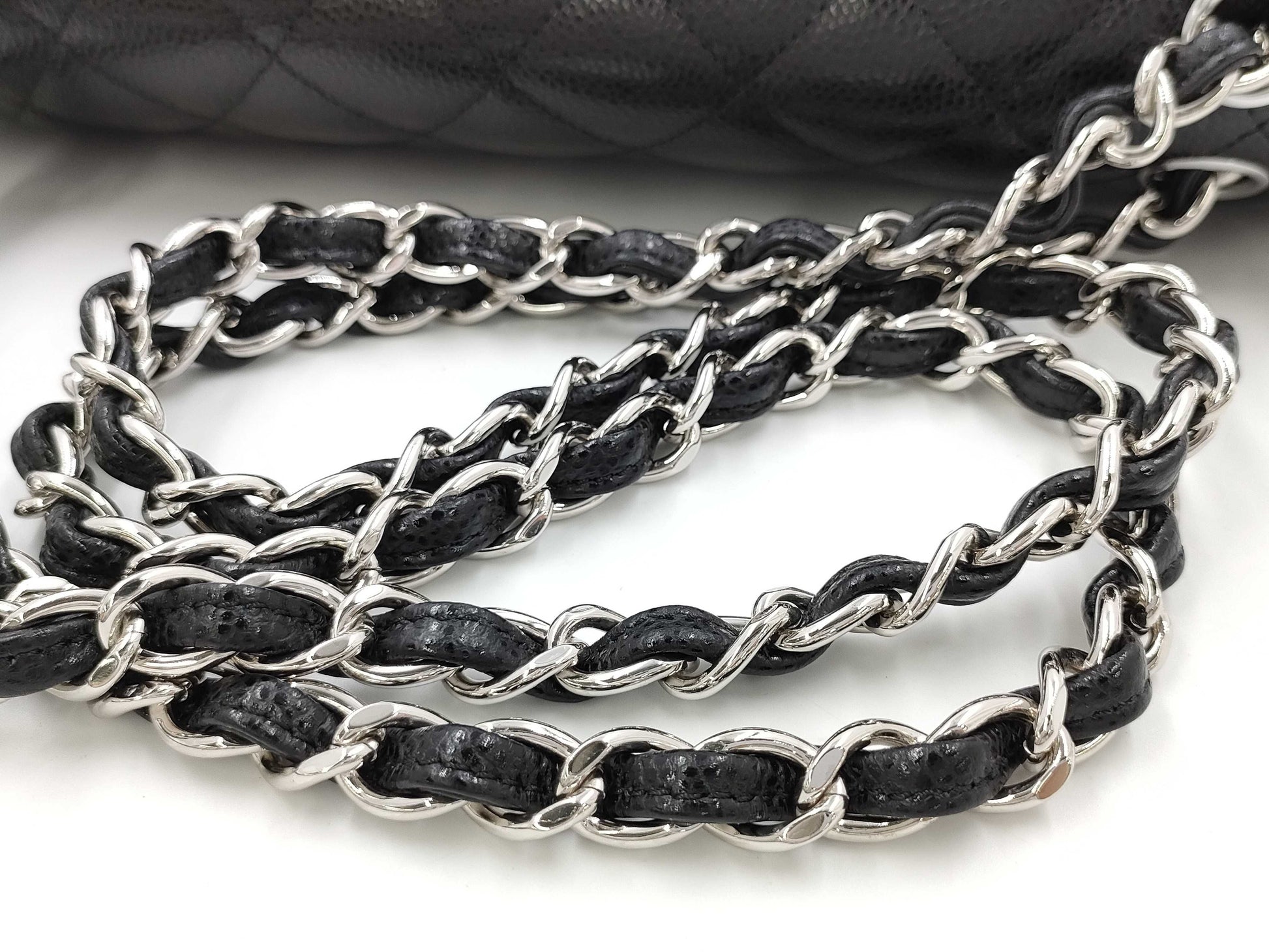 CHANEL Deca Matelasse 30 Chain Shoulder Bag in Black Caviar Leather 