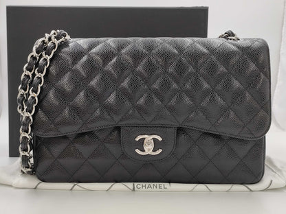 CHANEL Deca Matelasse 30 Chain Shoulder Bag in Black Caviar Leather 