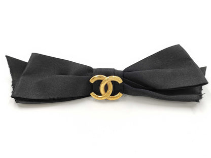 CHANEL Ribbon Barrette Fabric Black Other Accessories