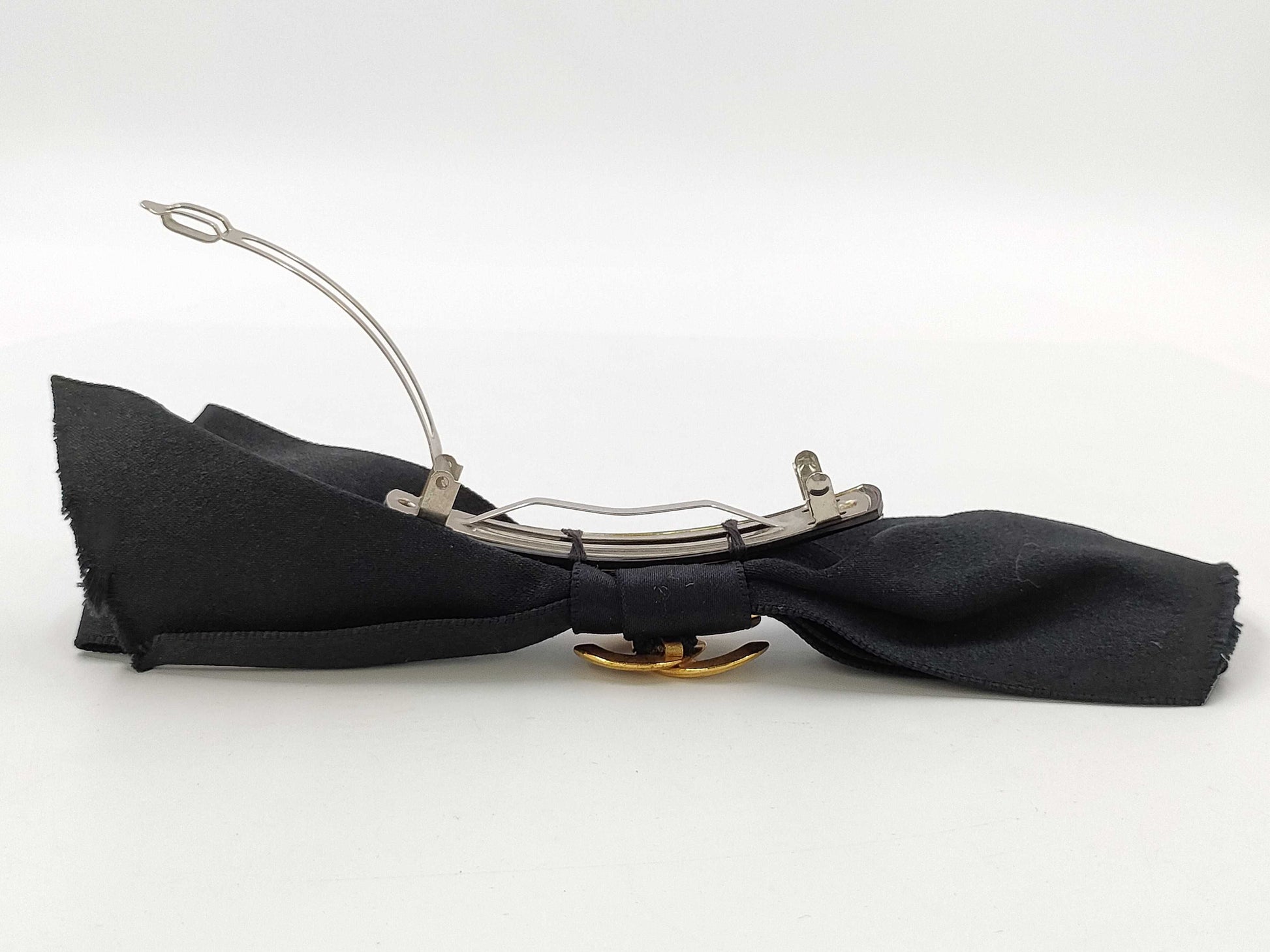 CHANEL Ribbon Barrette Fabric Black Other Accessories
