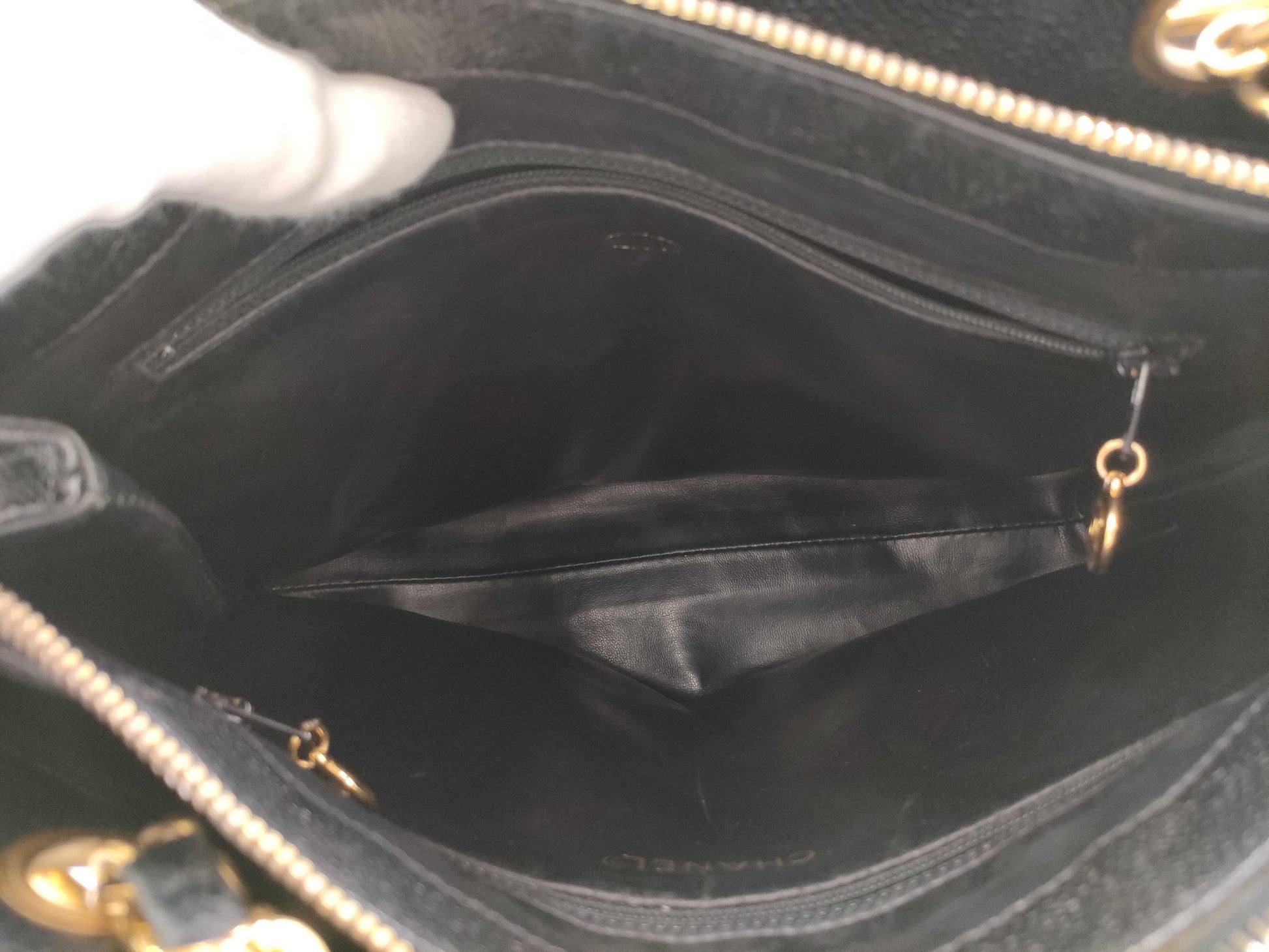 CHANEL Coco Mark Caviar Leather Chain Tote Bag in Black with Gold Hardware, Sticker Included, Card Not Included, Shoulder Bag