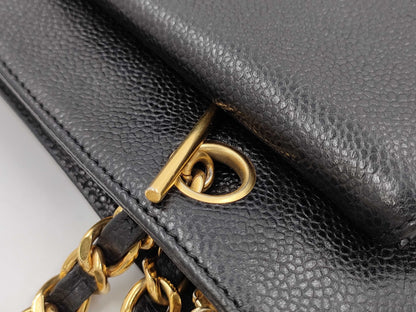 CHANEL Coco Mark Caviar Leather Chain Tote Bag in Black with Gold Hardware, Sticker Included, Card Not Included, Shoulder Bag