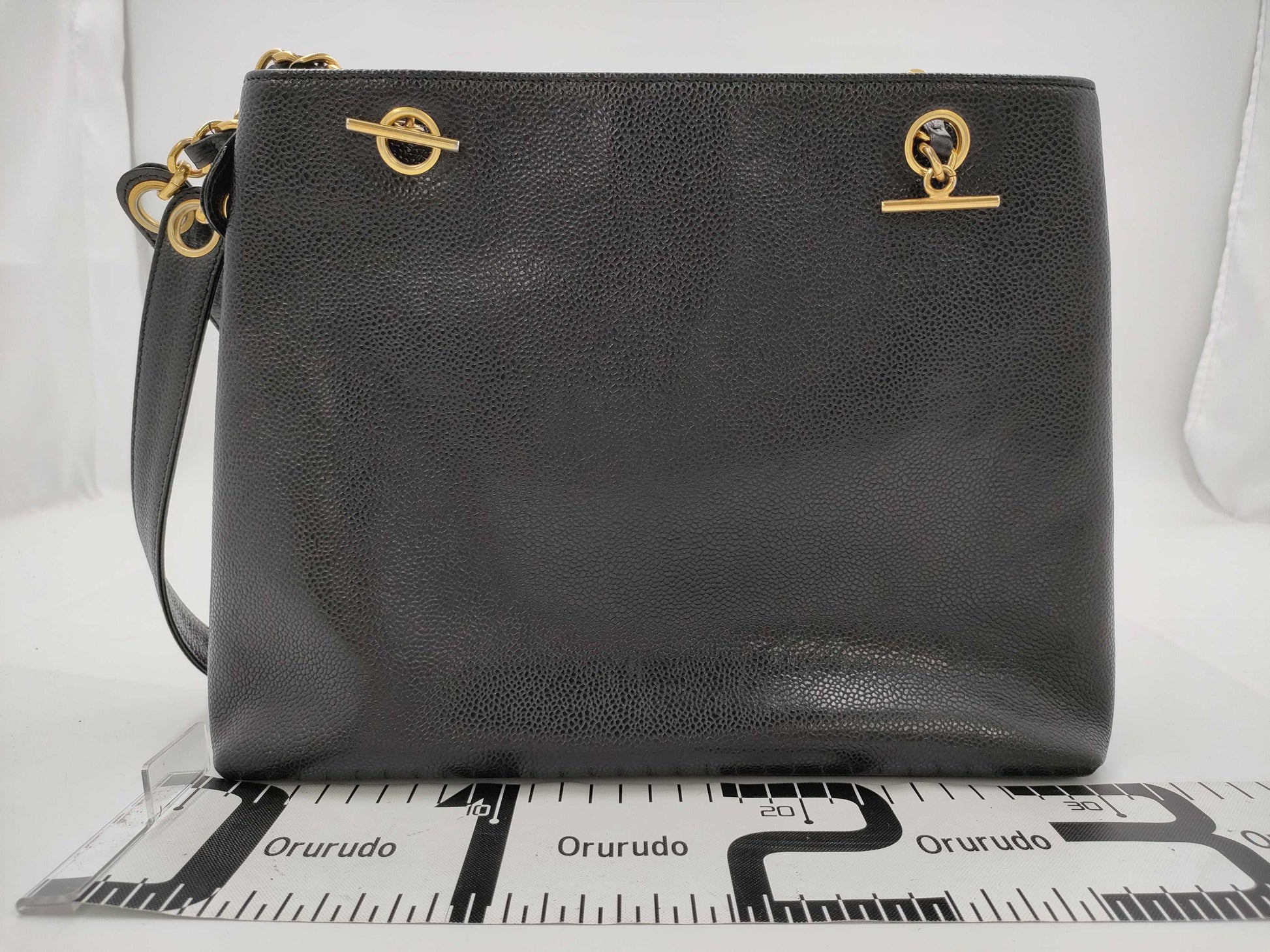 CHANEL Coco Mark Caviar Leather Chain Tote Bag in Black with Gold Hardware, Sticker Included, Card Not Included, Shoulder Bag