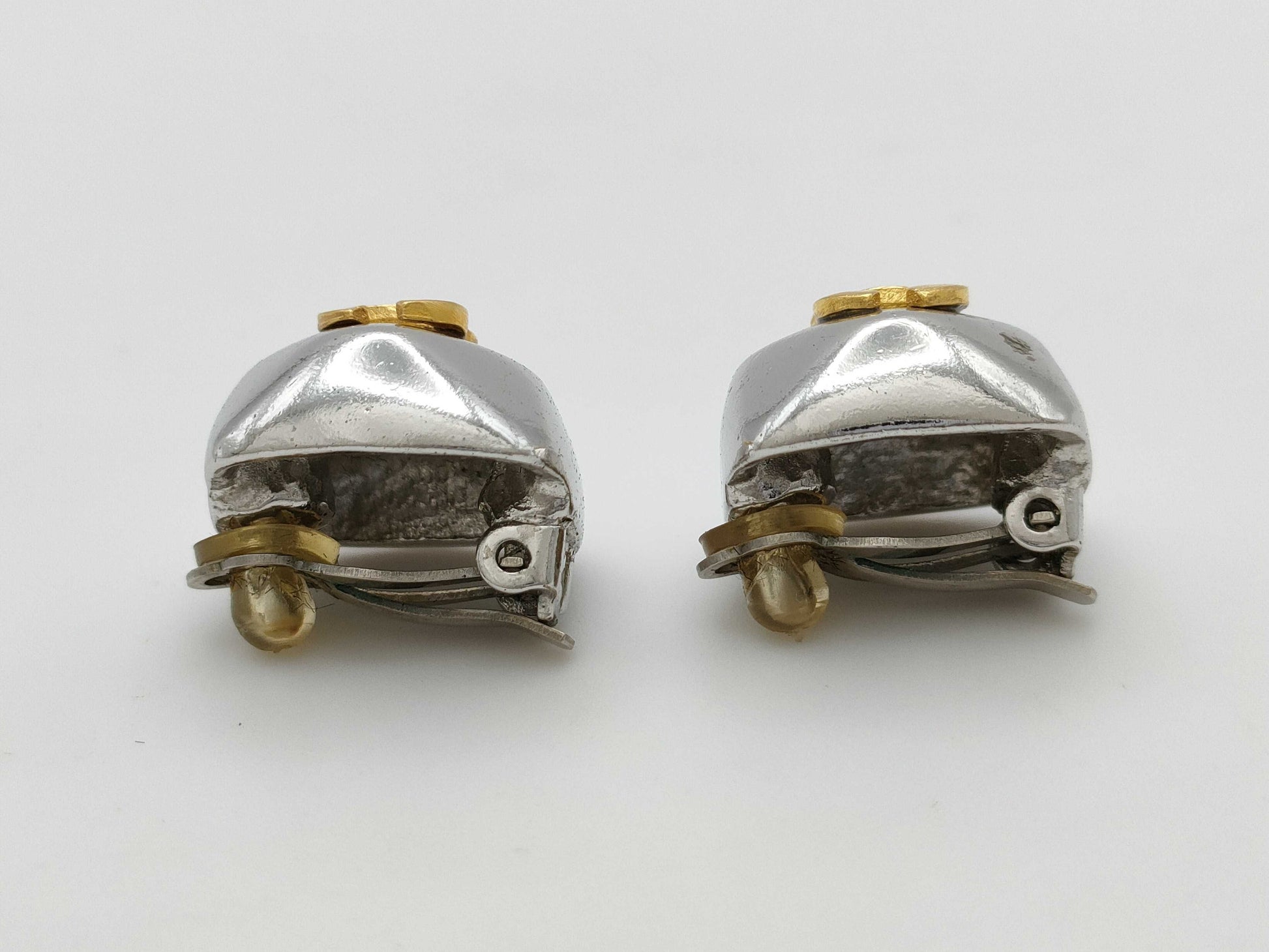 CHANEL 98A Coco Mark Silver x Gold Earrings
