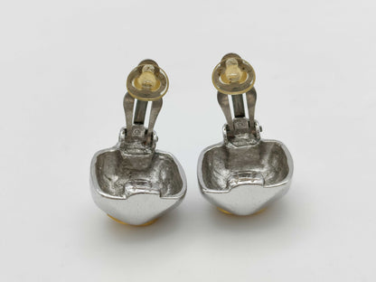 CHANEL 98A Coco Mark Silver x Gold Earrings