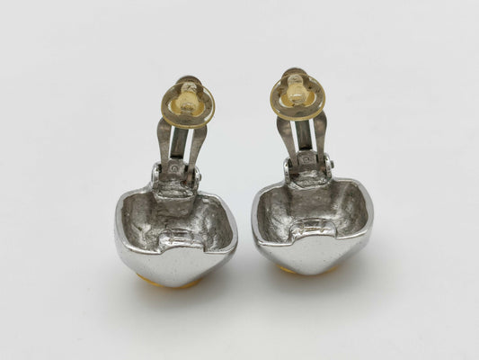 CHANEL 98A Coco Mark Silver x Gold Earrings