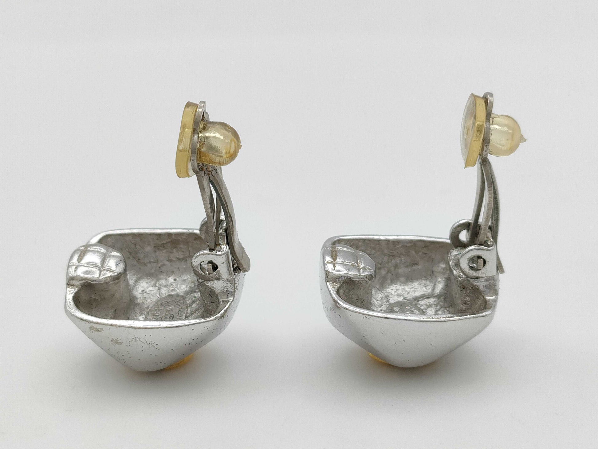 CHANEL 98A Coco Mark Silver x Gold Earrings