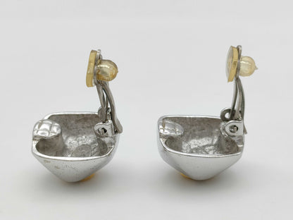 CHANEL 98A Coco Mark Silver x Gold Earrings