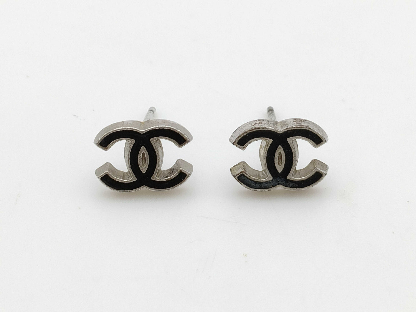 CHANEL 06P Coco Mark Earrings Black x Silver Earrings