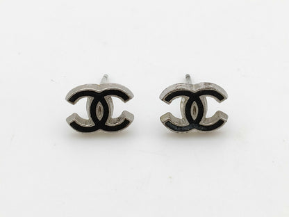 CHANEL 06P Coco Mark Earrings Black x Silver Earrings