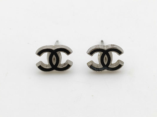 CHANEL 06P Coco Mark Earrings Black x Silver Earrings
