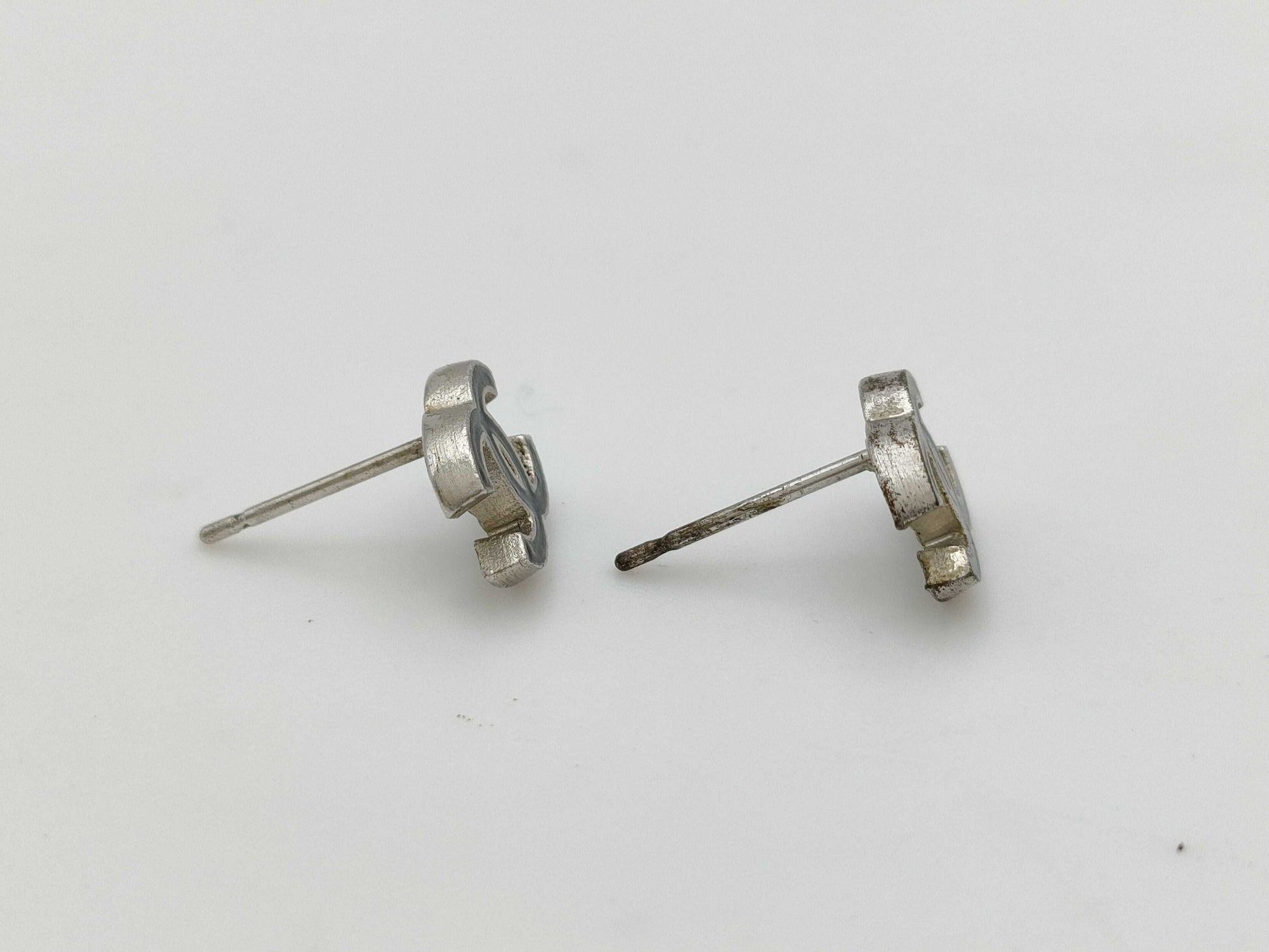 CHANEL 06P Coco Mark Earrings Black x Silver Earrings