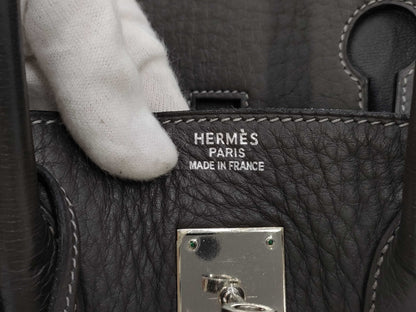 HERMES Birkin 35 □E Black/Gray Handbag